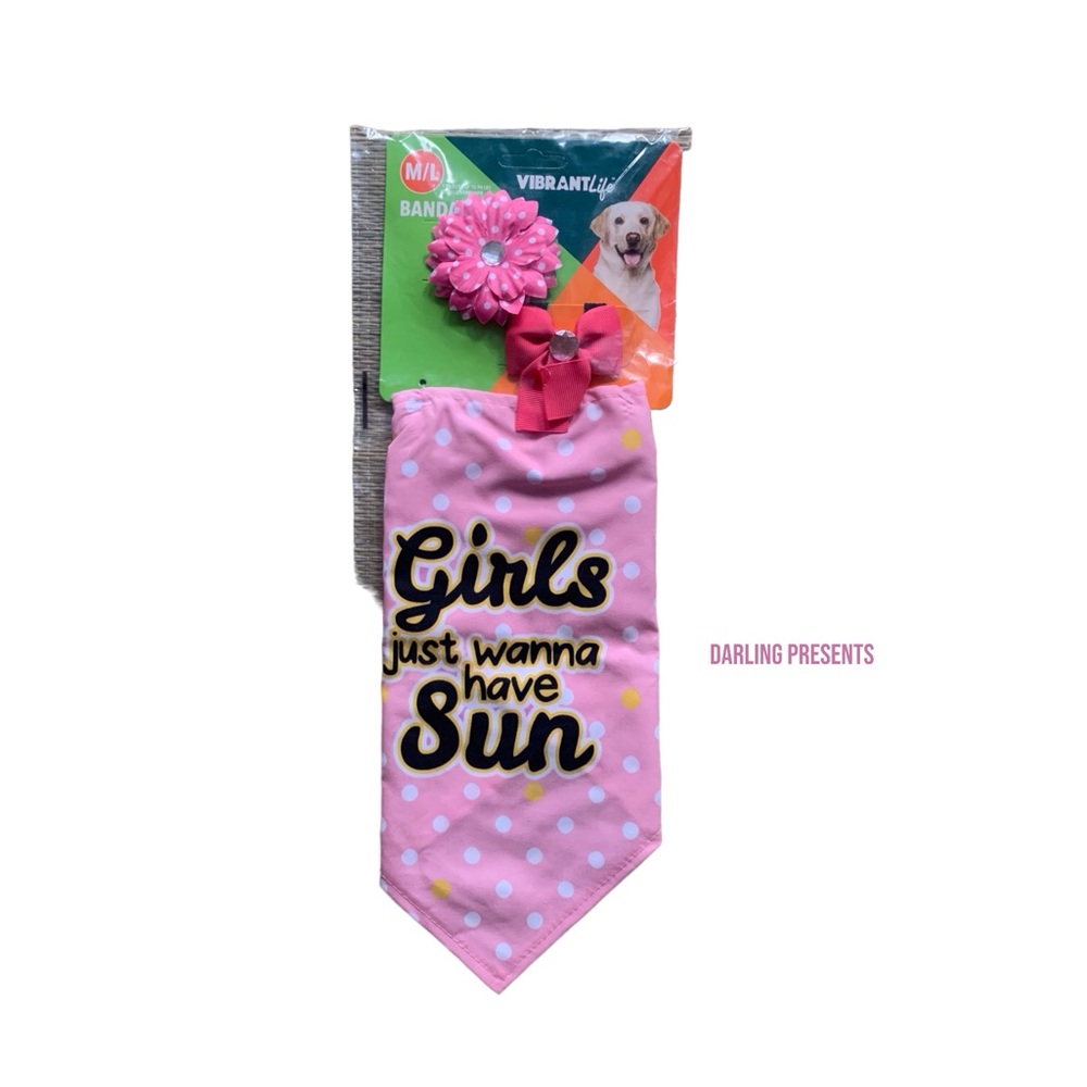 Vibrant Life ‘Girls Just Wanna Have Sun’ Dog Bandana Set Color Pink Size M/L